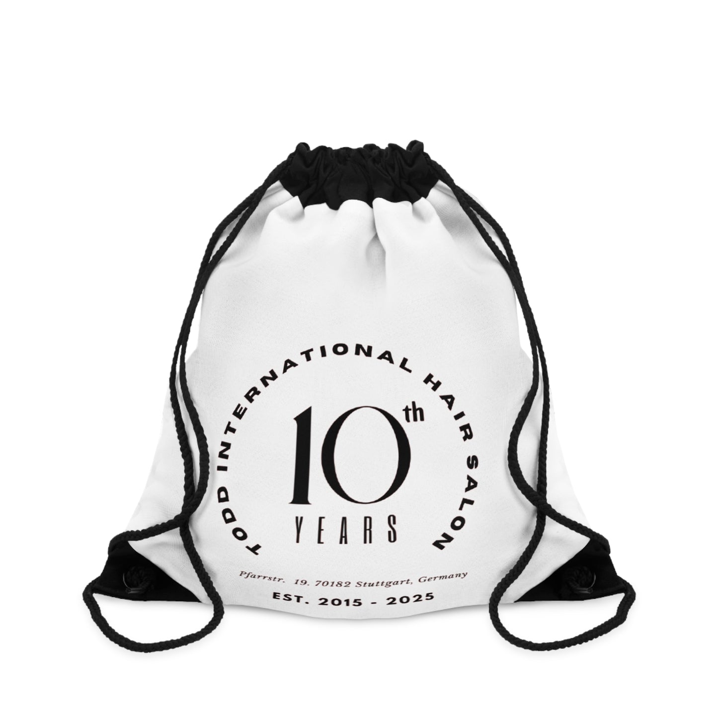 10th Anniversary Drawstring Bag - Custom Gym Sack, Gift for Hair Salon Clients, Travel Tote, Personalized Drawstring Backpack