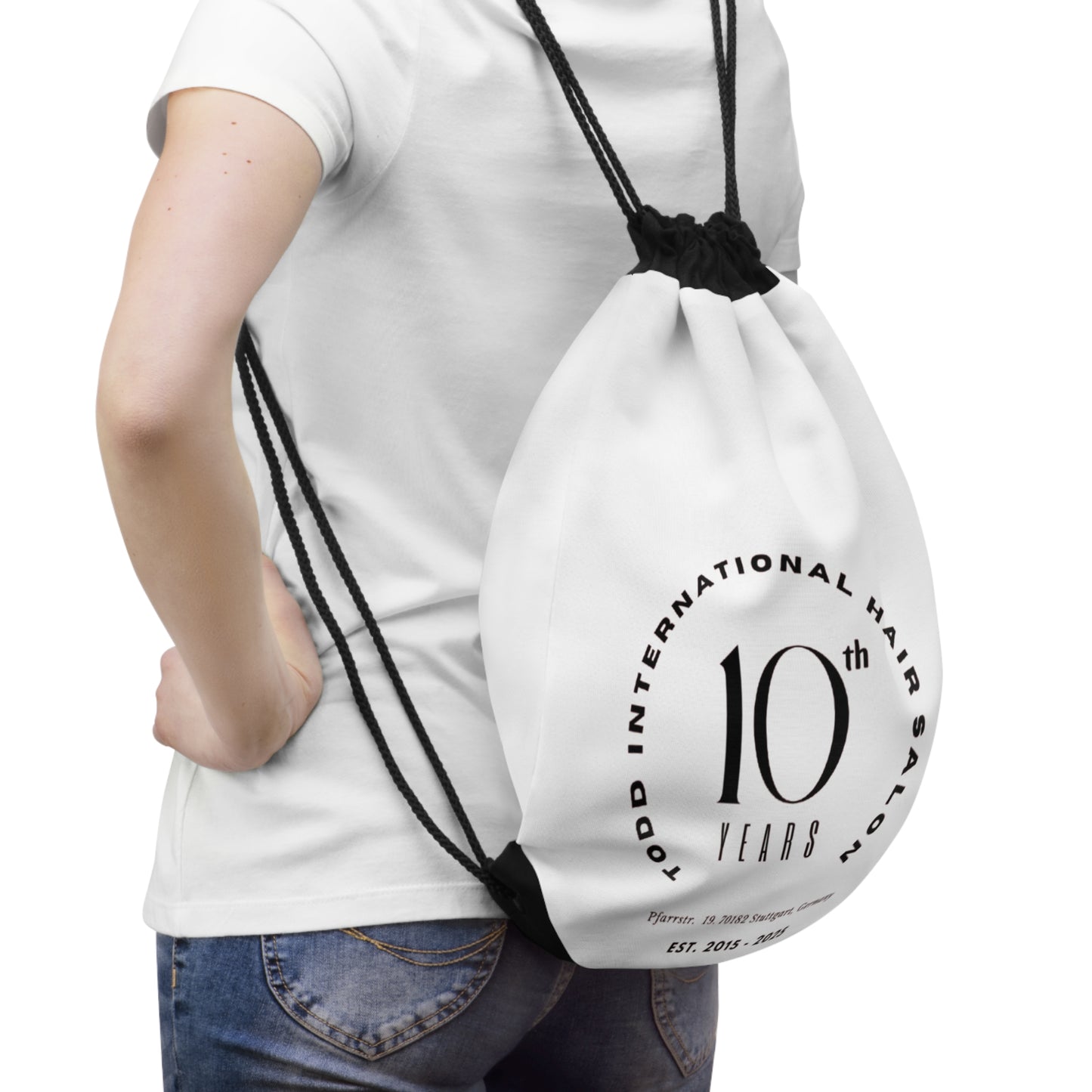 10th Anniversary Drawstring Bag - Custom Gym Sack, Gift for Hair Salon Clients, Travel Tote, Personalized Drawstring Backpack