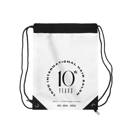 10th Anniversary Drawstring Bag - Custom Gym Sack, Gift for Hair Salon Clients, Travel Tote, Personalized Drawstring Backpack